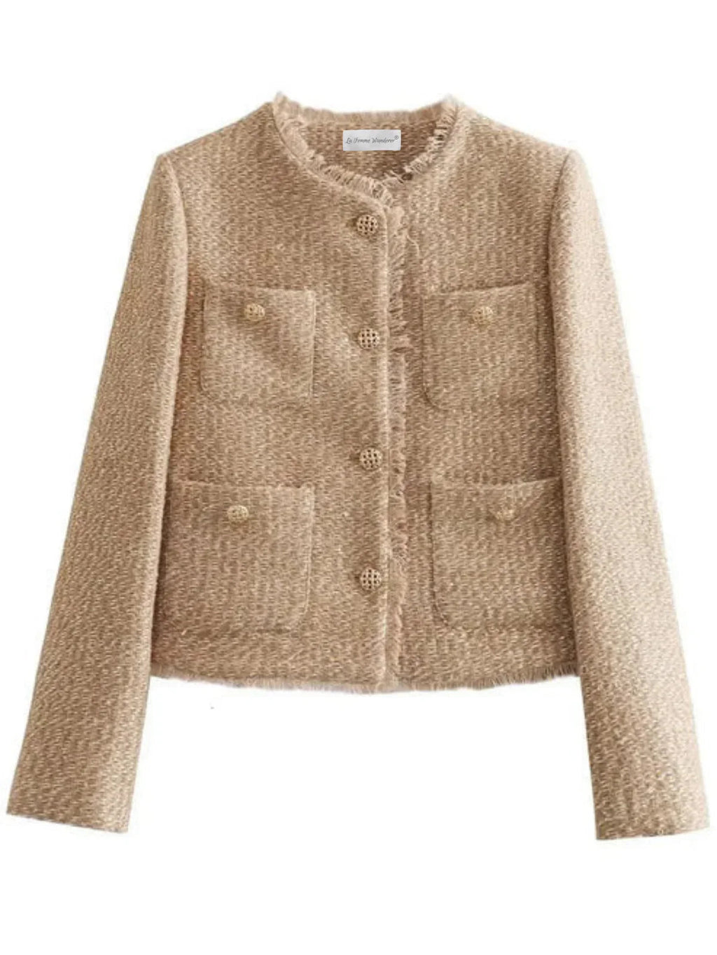 Round Neck Single-breasted Tweed Cardigan