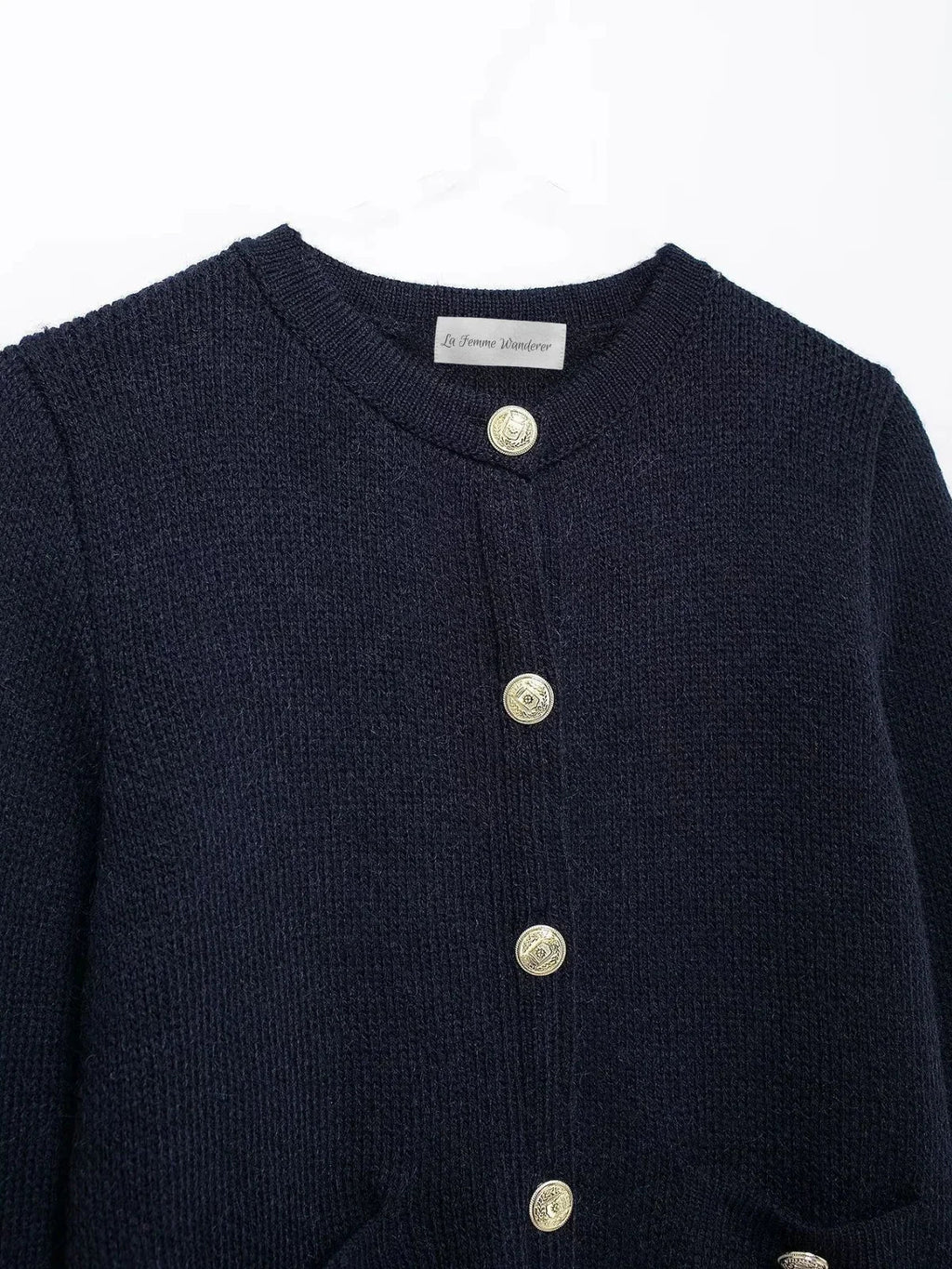 Gold Decorated Row Button Short Knitted Cardigan