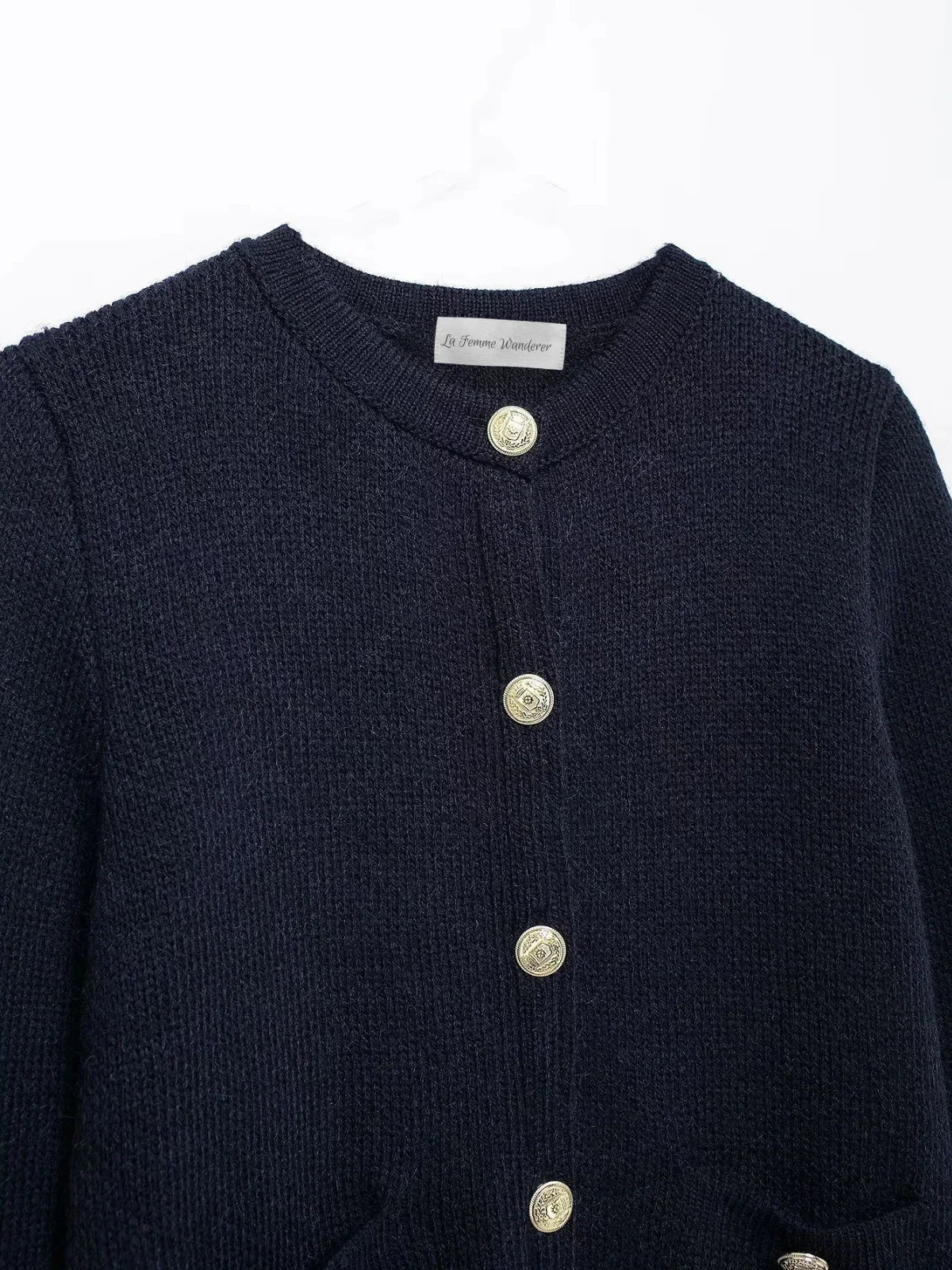 Gold Decorated Row Button Short Knitted Cardigan