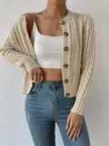 Apricot Eyelet Cable Knit Cardigan Long Sleeve