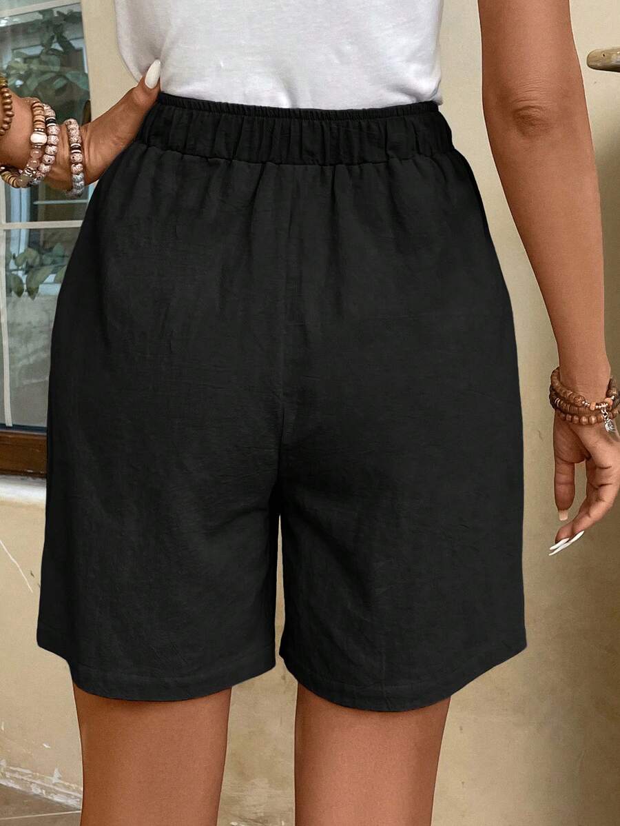 Tie Waist Wide Leg Shorts Elastic Waist Knot Detail Breathable Casual Comfort Everyday