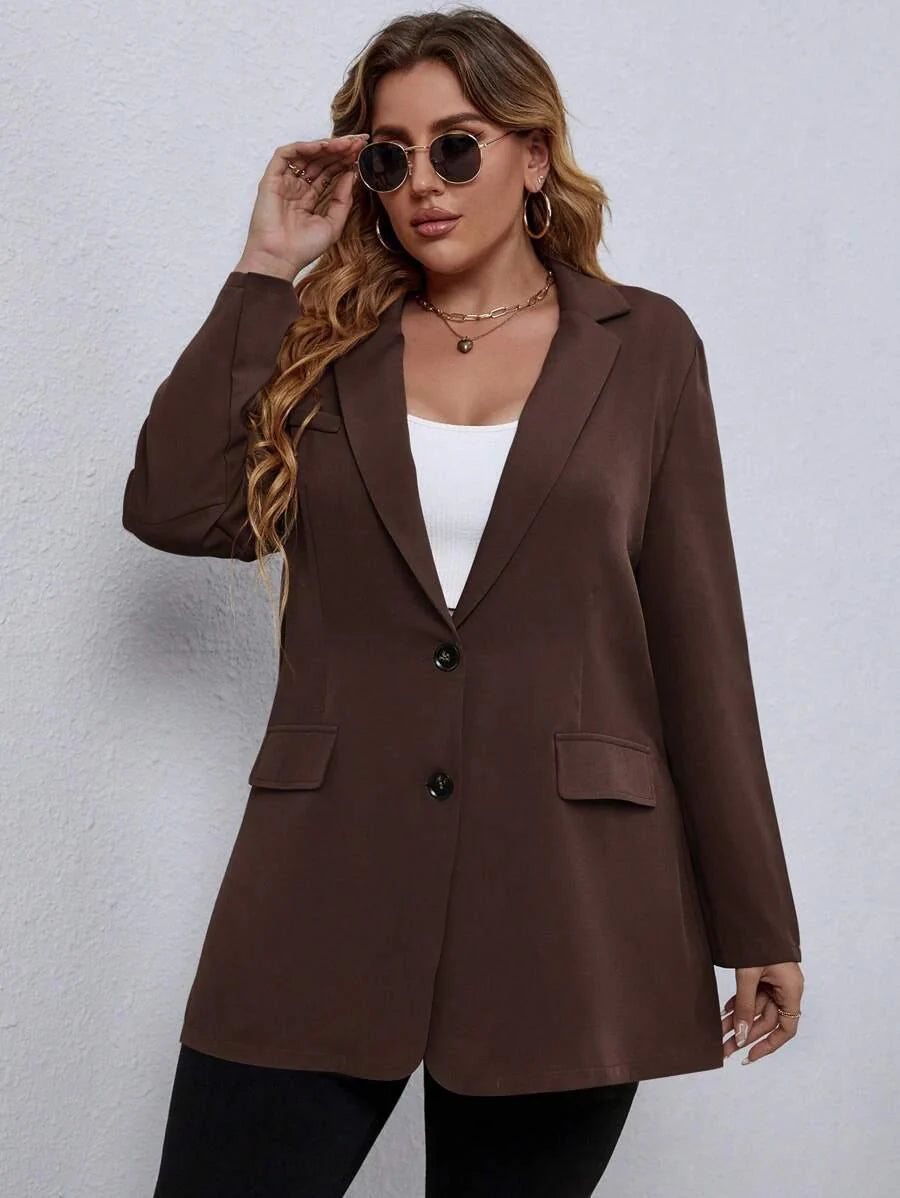 Plus Size Black Button Through Blazer Office Ready Elegance