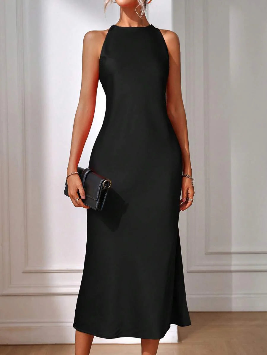 Satin Maxi Dress Sleeveless Split Thigh Wedding
