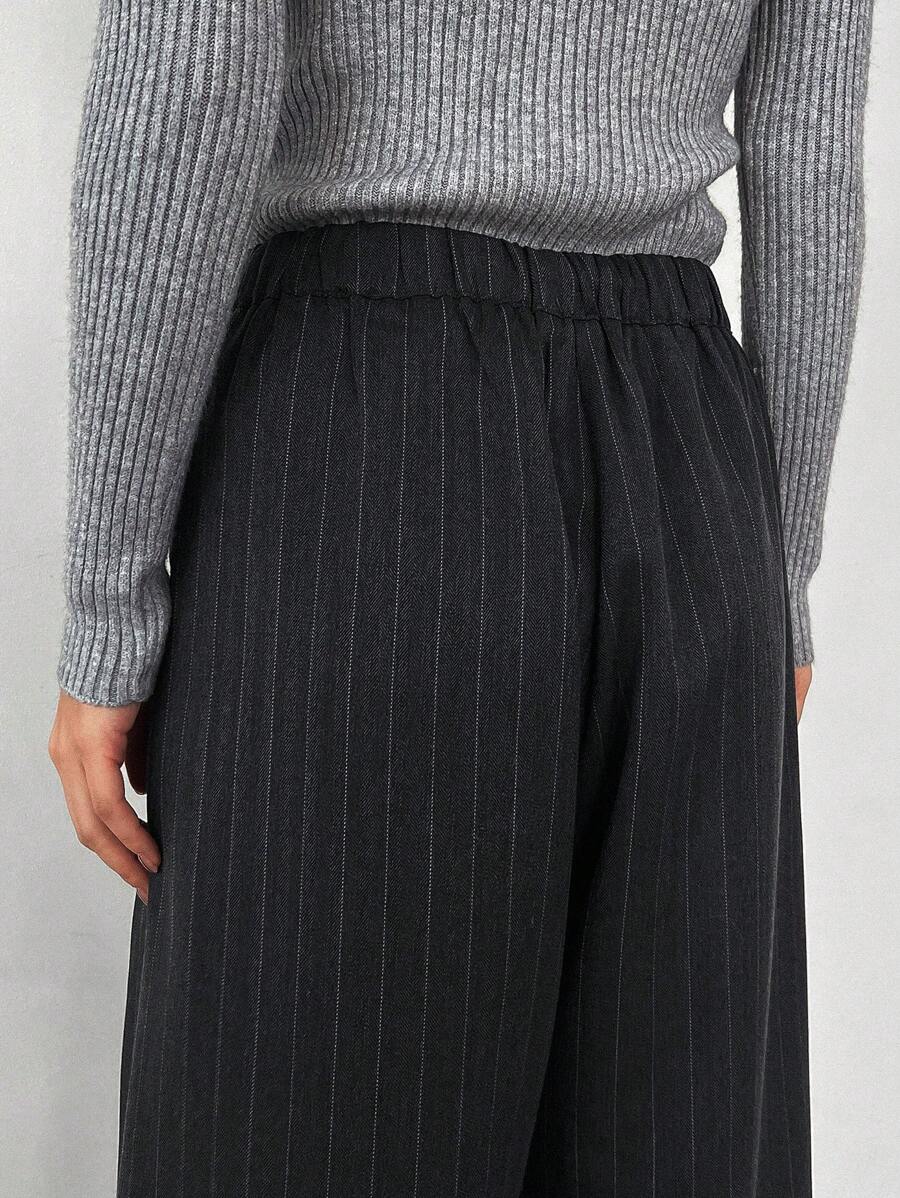 Minimalist Wide Leg Pants For Women Casual Solid Color Long Loose Mid Waist Trousers