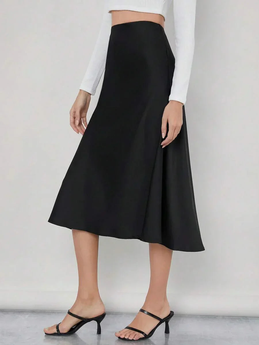 High Waist Satin Maxi Skirt For Office Professional Chic