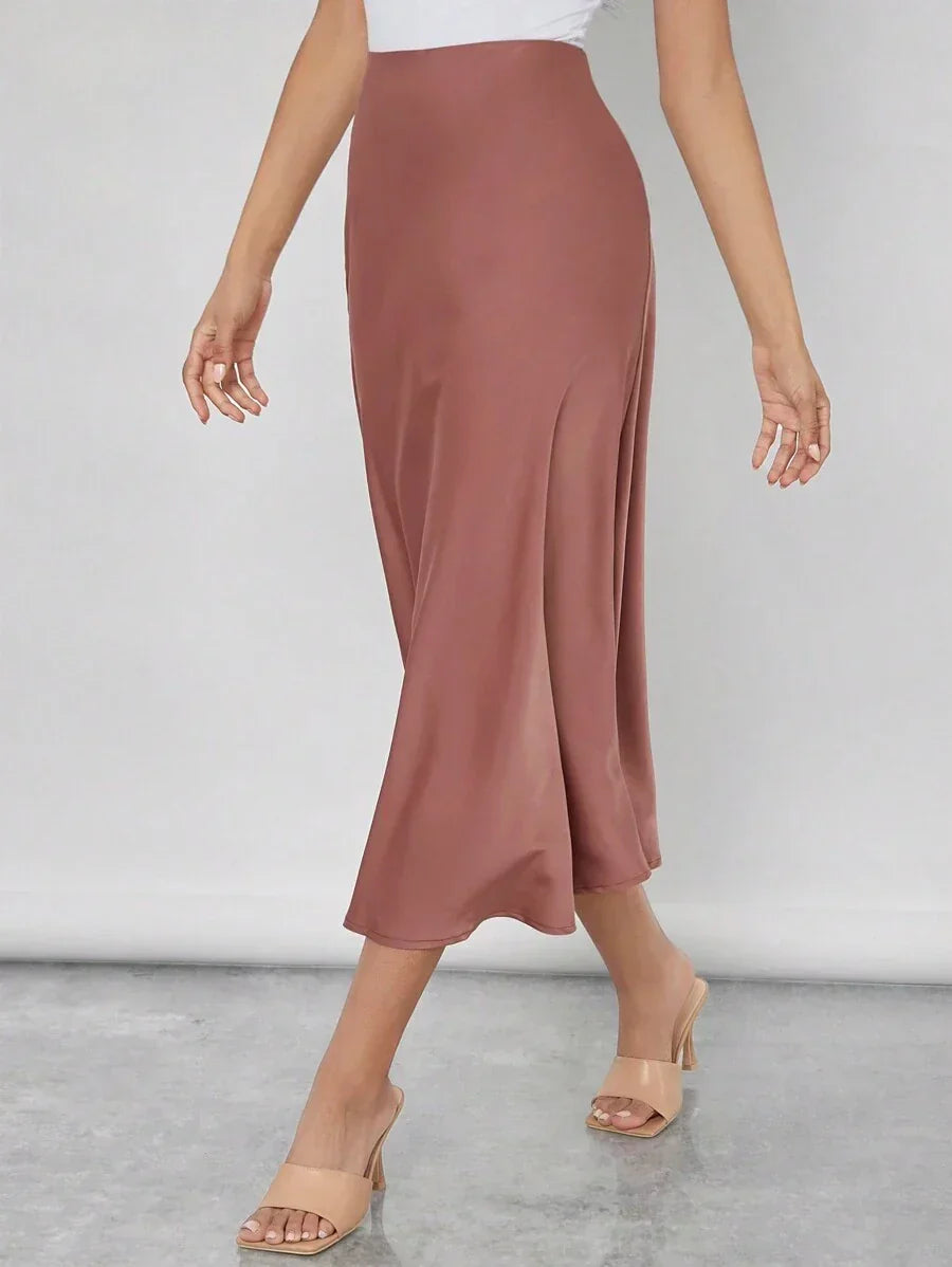 High Waist Satin Maxi Skirt For Office Professional Chic