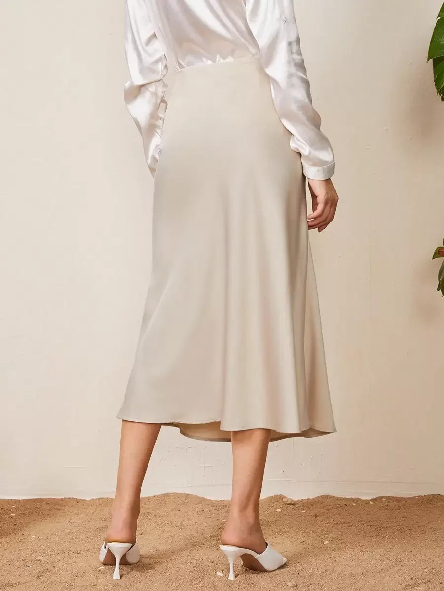 High Waist Satin Maxi Skirt For Office Professional Chic