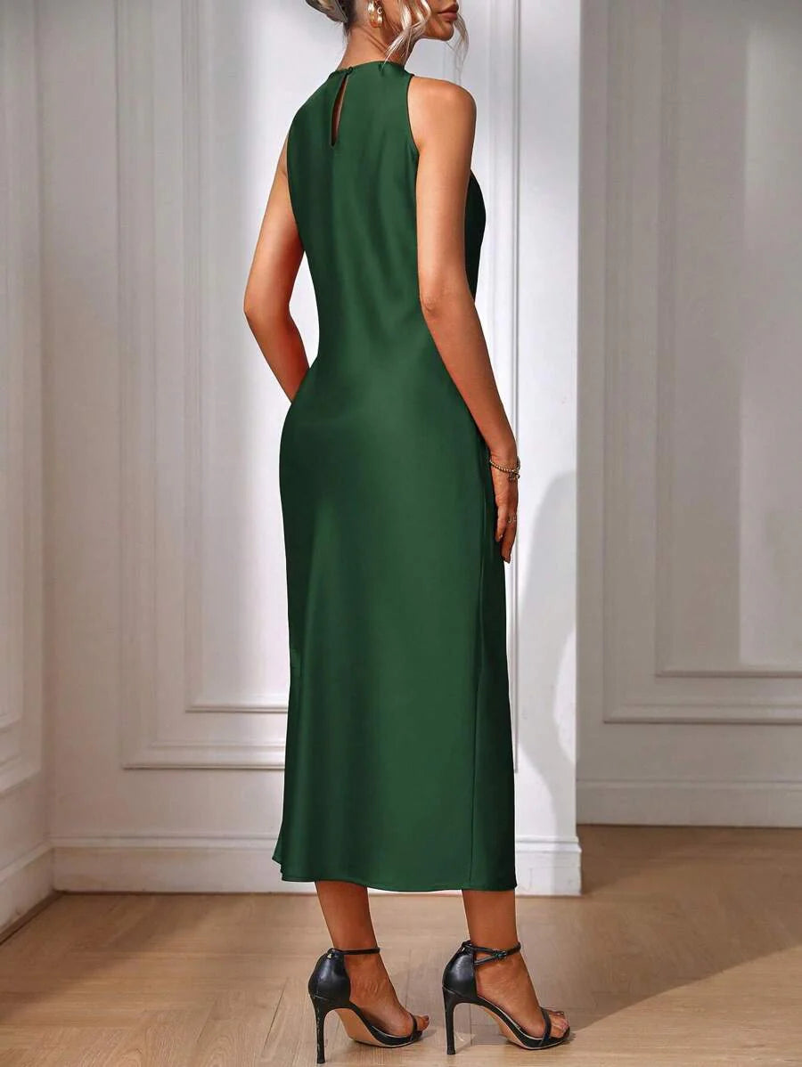 Satin Maxi Dress Sleeveless Split Thigh Wedding