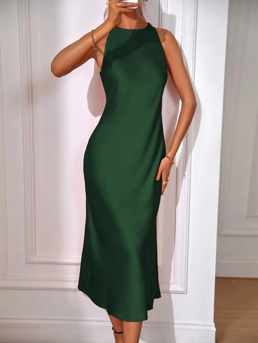 Satin Maxi Dress Sleeveless Split Thigh Wedding
