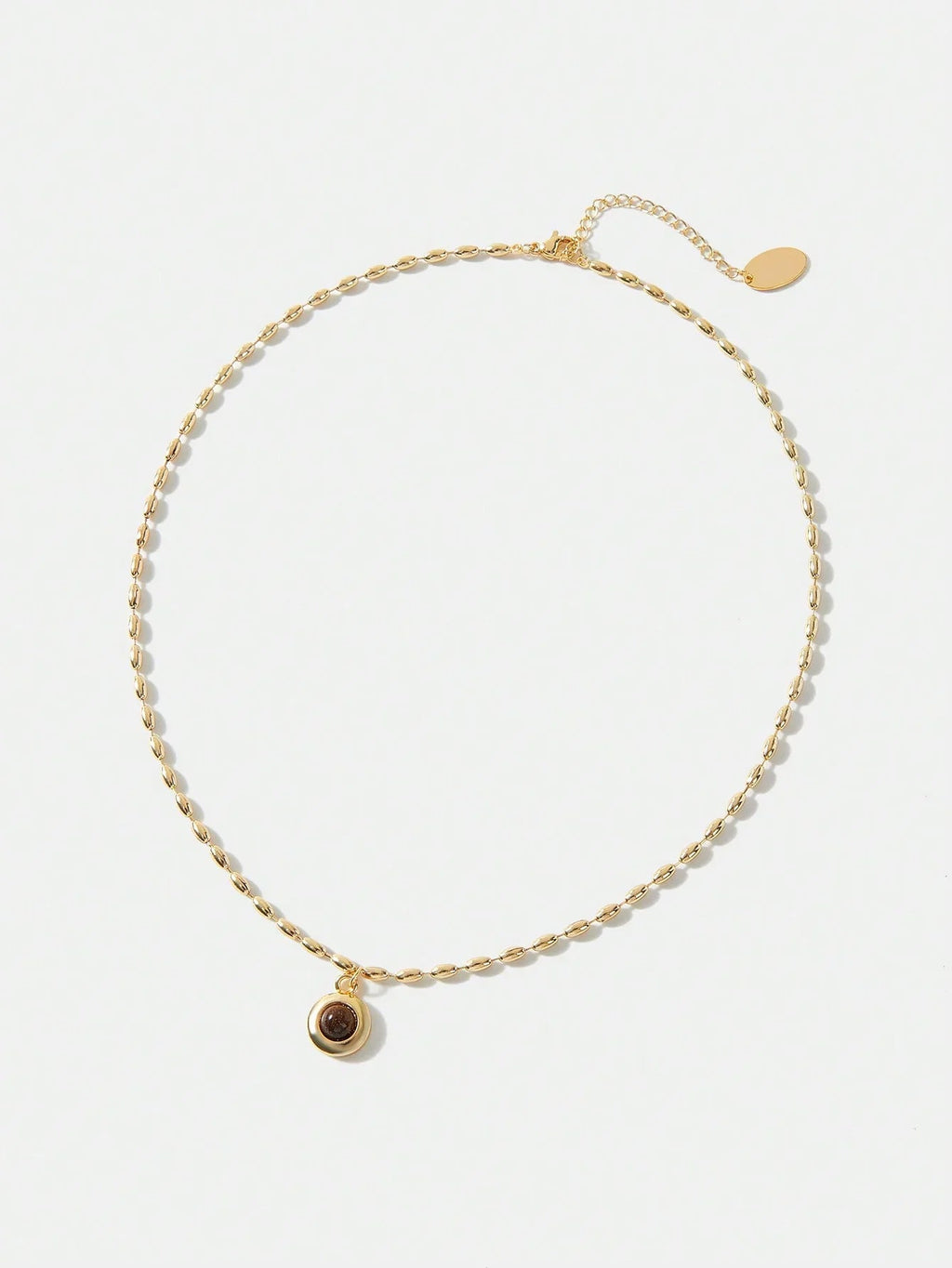 Premium Tiger Eye Necklace 18K Gold Plated Rice Bead Chain