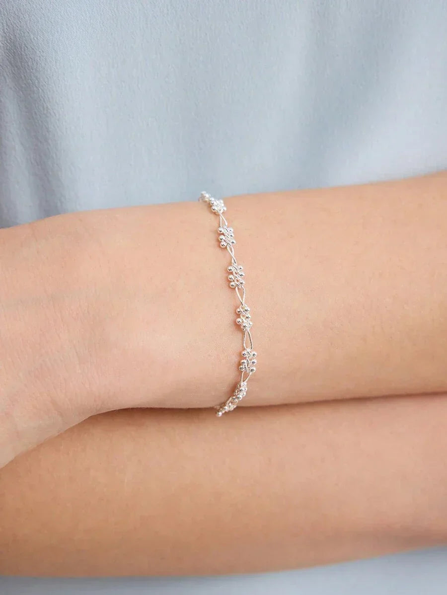 Chic Silver Plated Beaded Chain Bracelet With Rhinestones