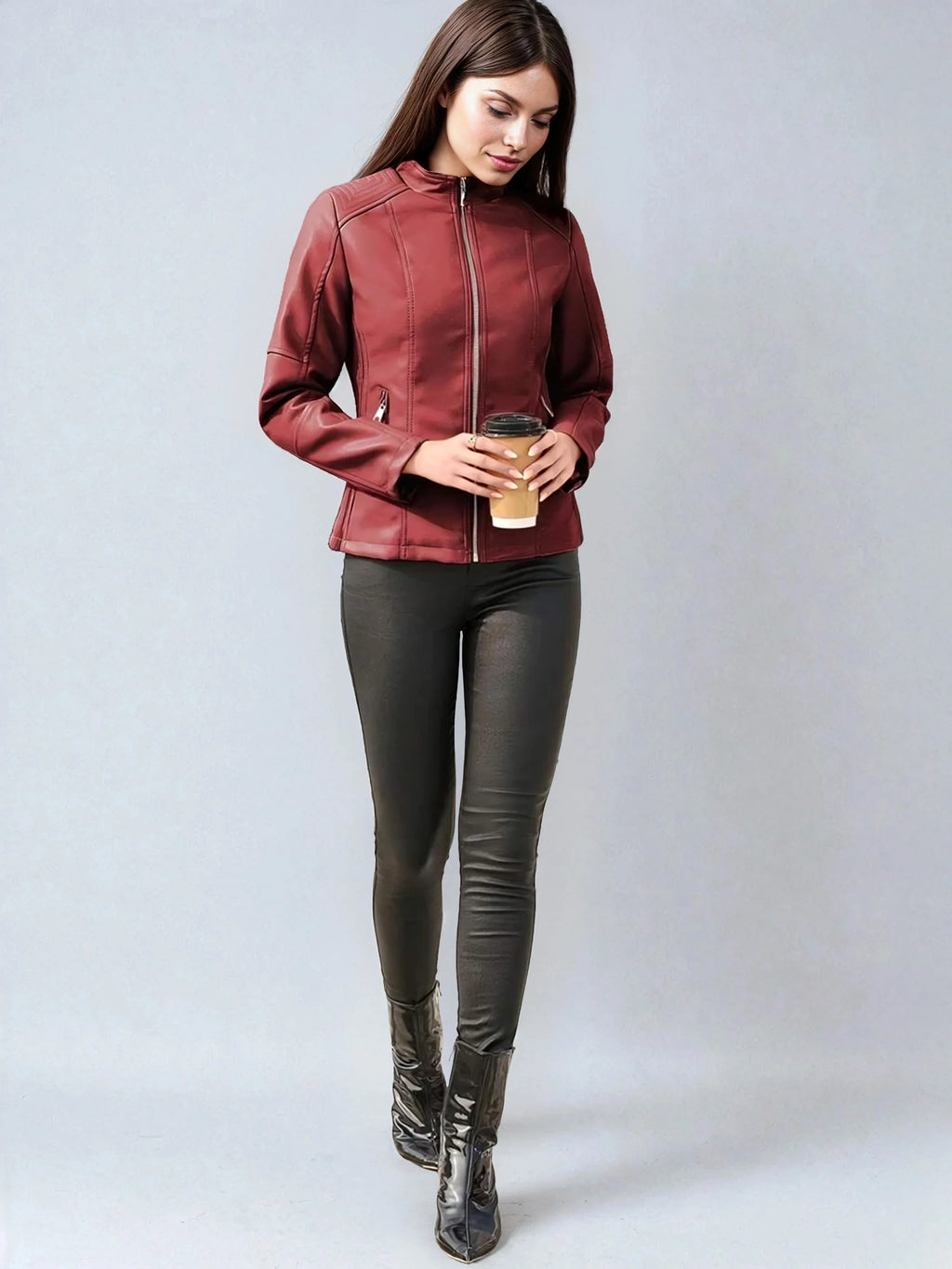 Faux Leather Biker Jacket Asymmetric Zip Chic Design