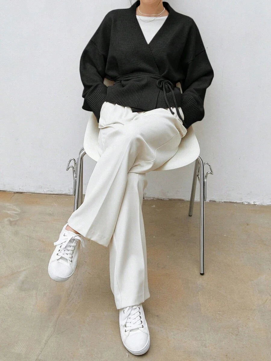 Apricot Belted Drop Shoulder Cardigan