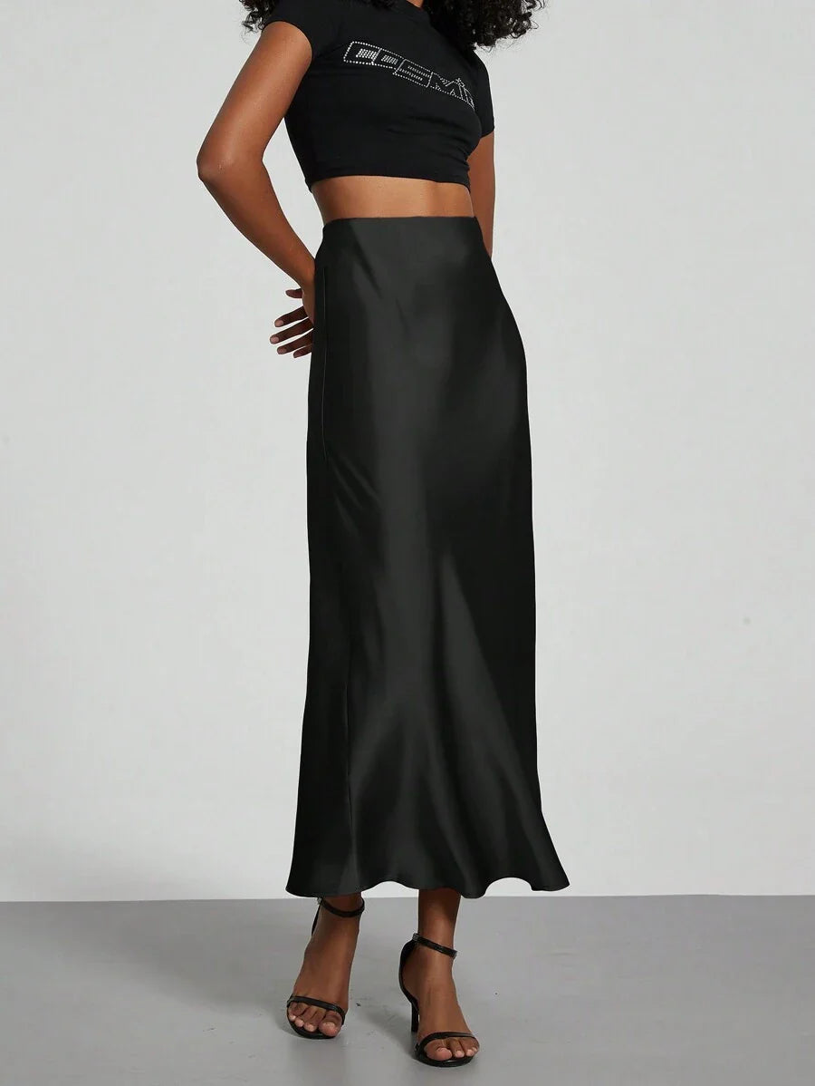 Elastic Satin Maxi Skirt