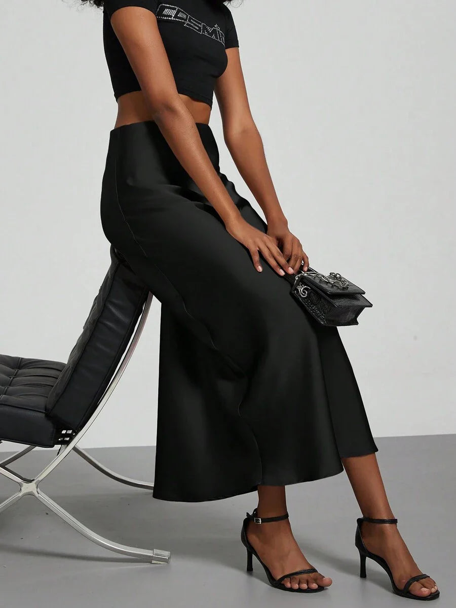 Elastic Satin Maxi Skirt