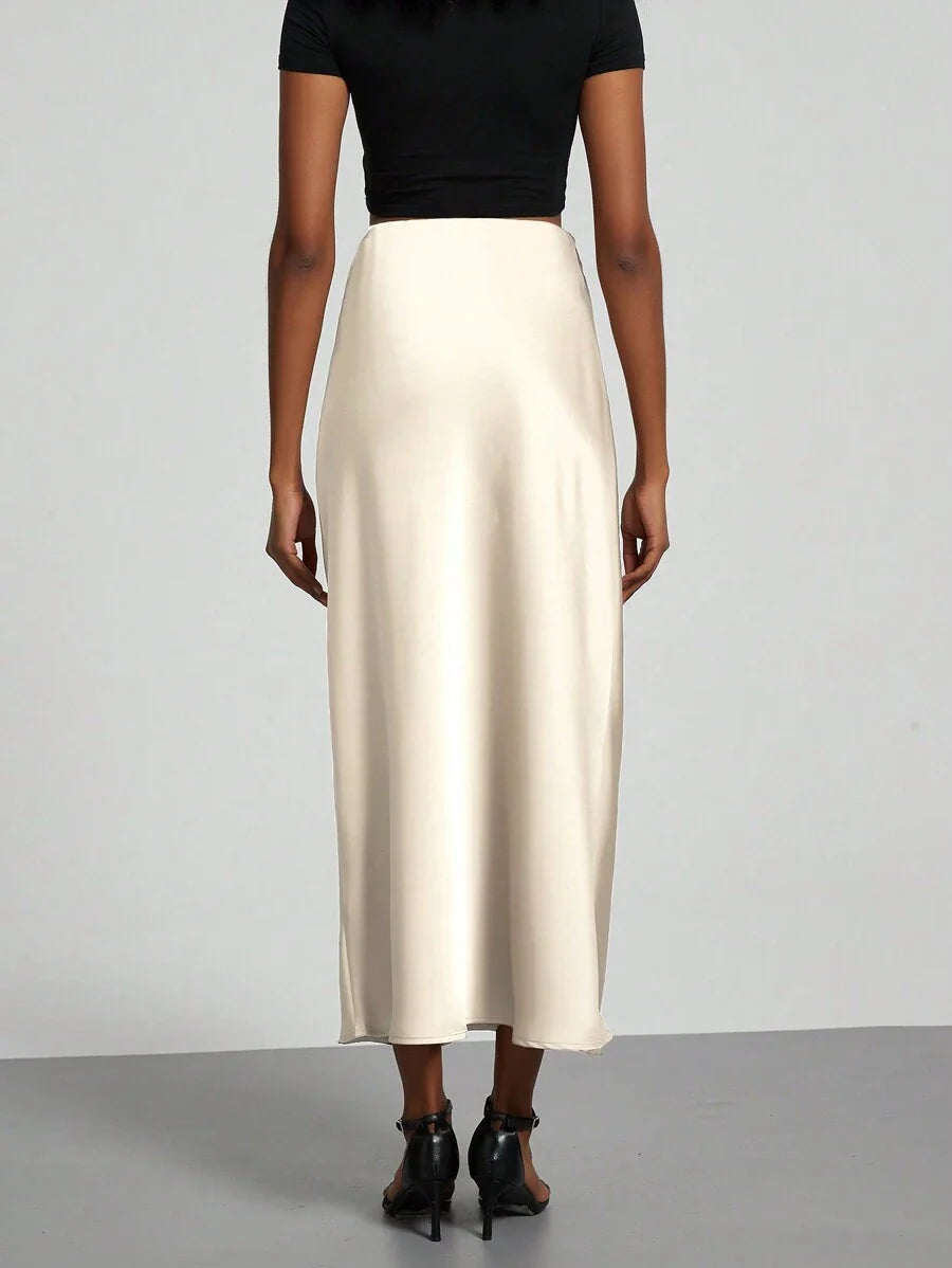 Elastic Satin Maxi Skirt