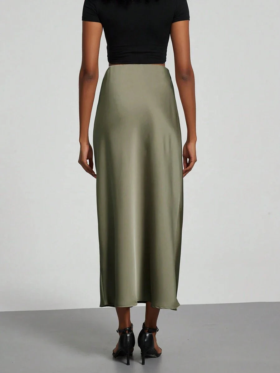 Elastic Satin Maxi Skirt
