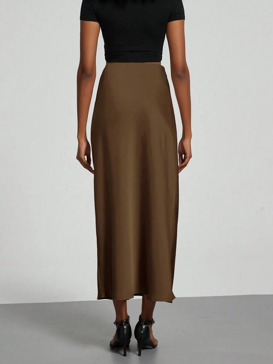 Elastic Satin Maxi Skirt