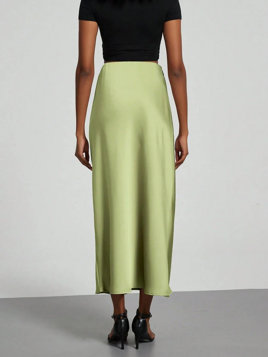 Elastic Satin Maxi Skirt