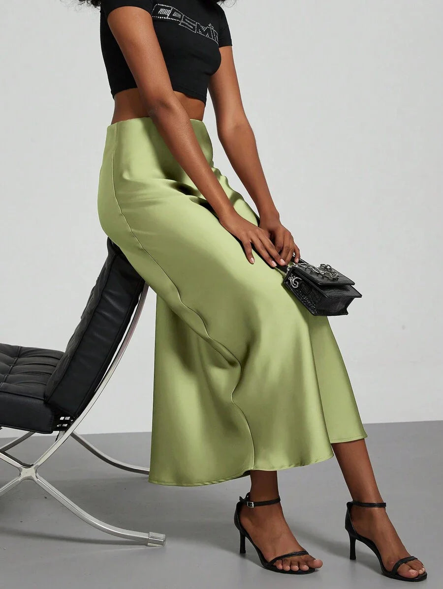 Elastic Satin Maxi Skirt