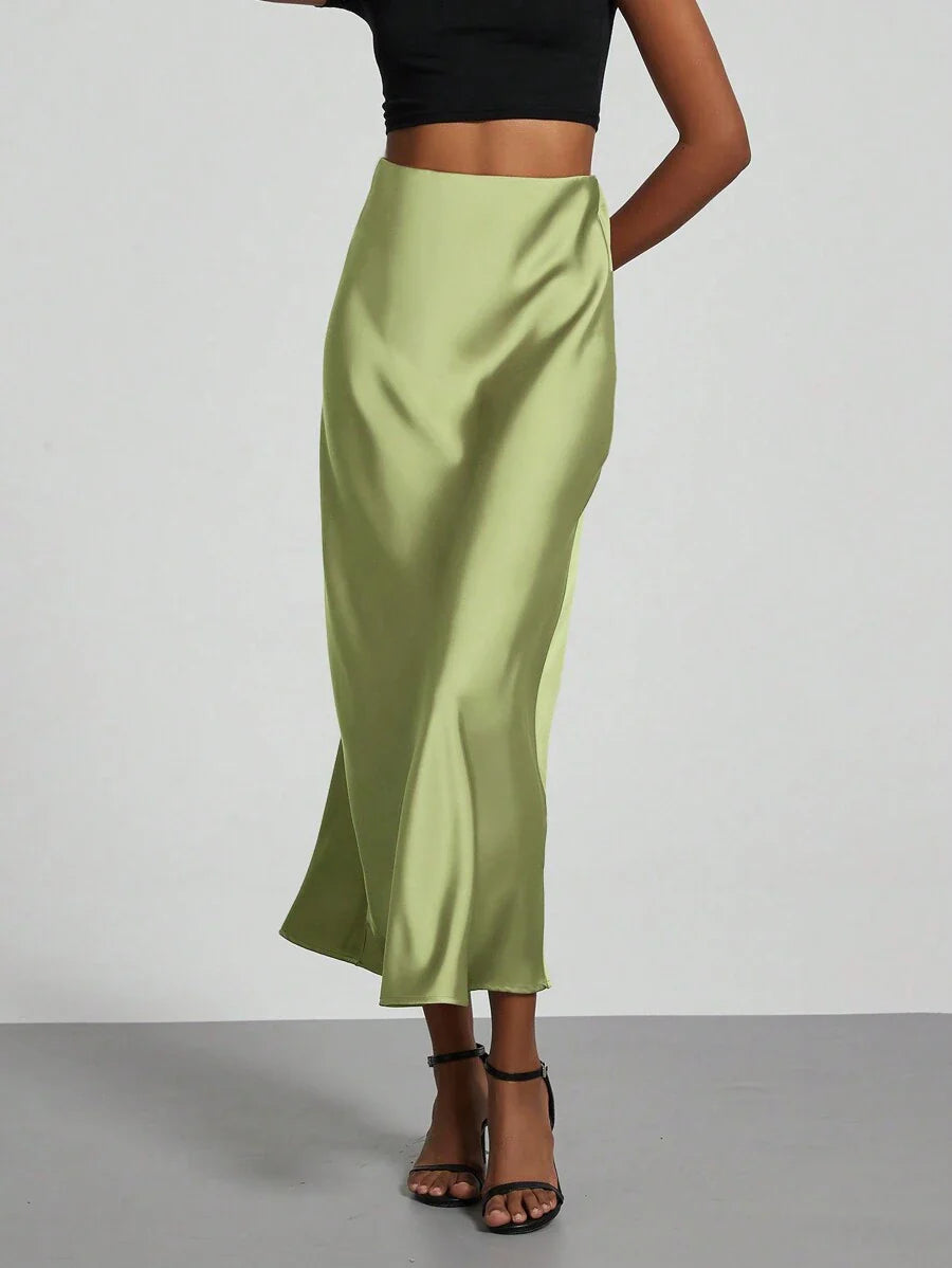 Elastic Satin Maxi Skirt