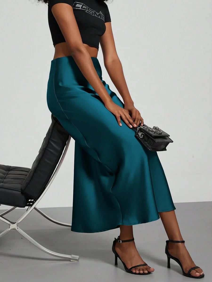 Elastic Satin Maxi Skirt