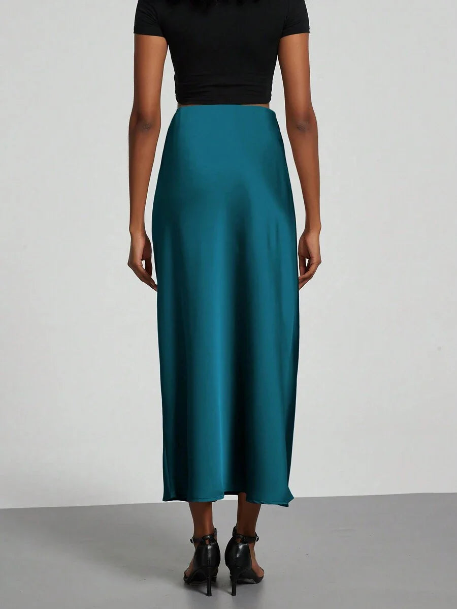 Elastic Satin Maxi Skirt