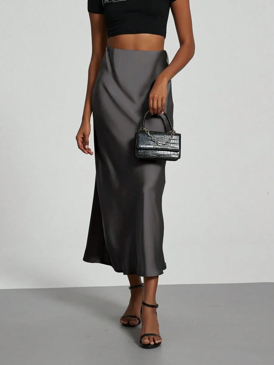 Elastic Satin Maxi Skirt