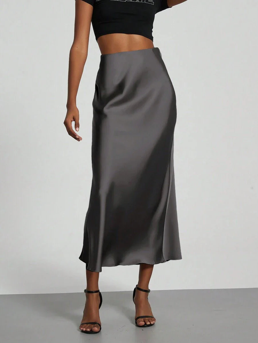 Elastic Satin Maxi Skirt