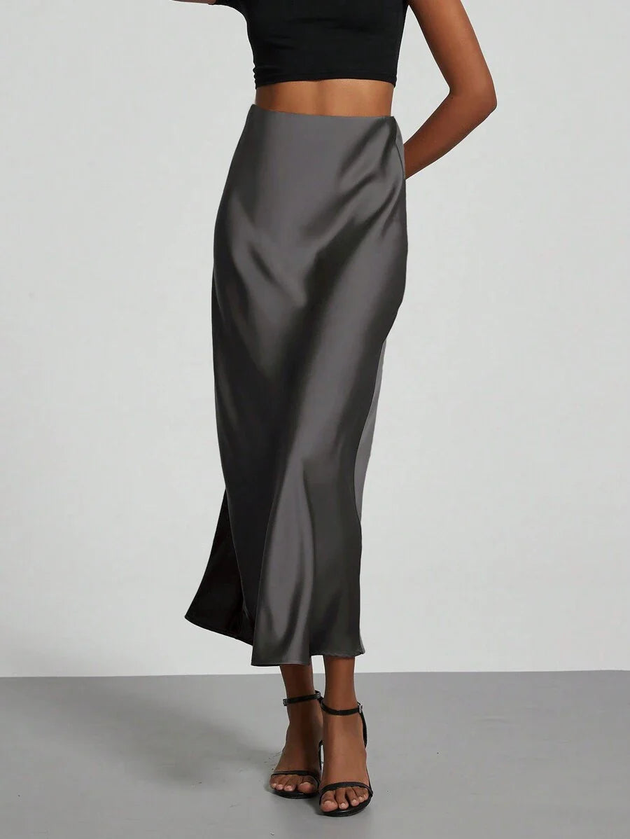 Elastic Satin Maxi Skirt