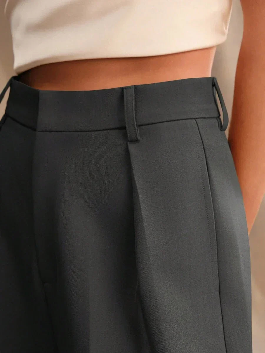 High Waist Wide Leg Trousers With Pleats And Zipper