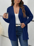 Cozy Open Front Black Knit Cardigan Thigh Length For Fall