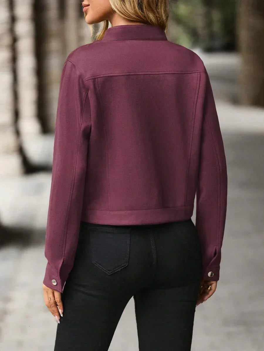 Wool Blend Jacket Crop Length Single Breasted Collar
