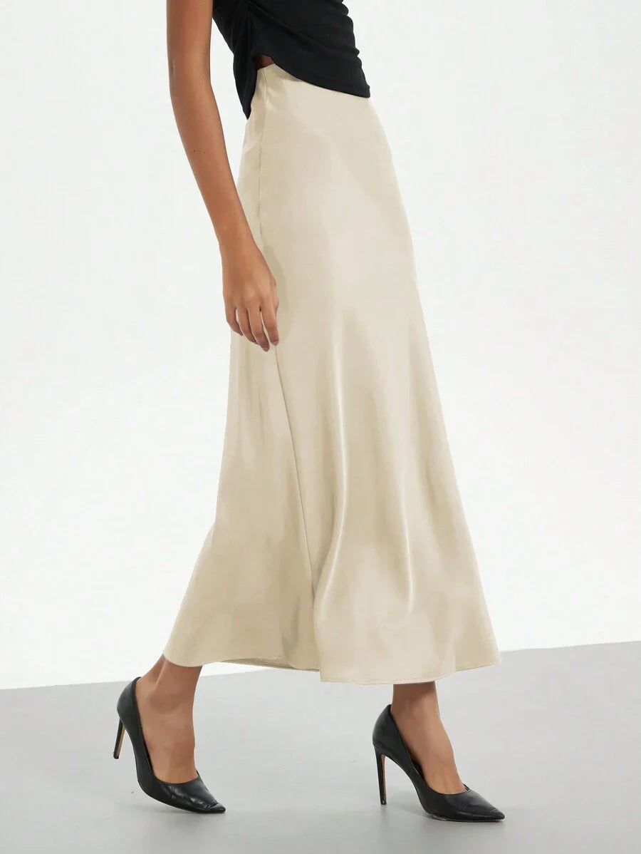 Elastic Satin Maxi Skirt