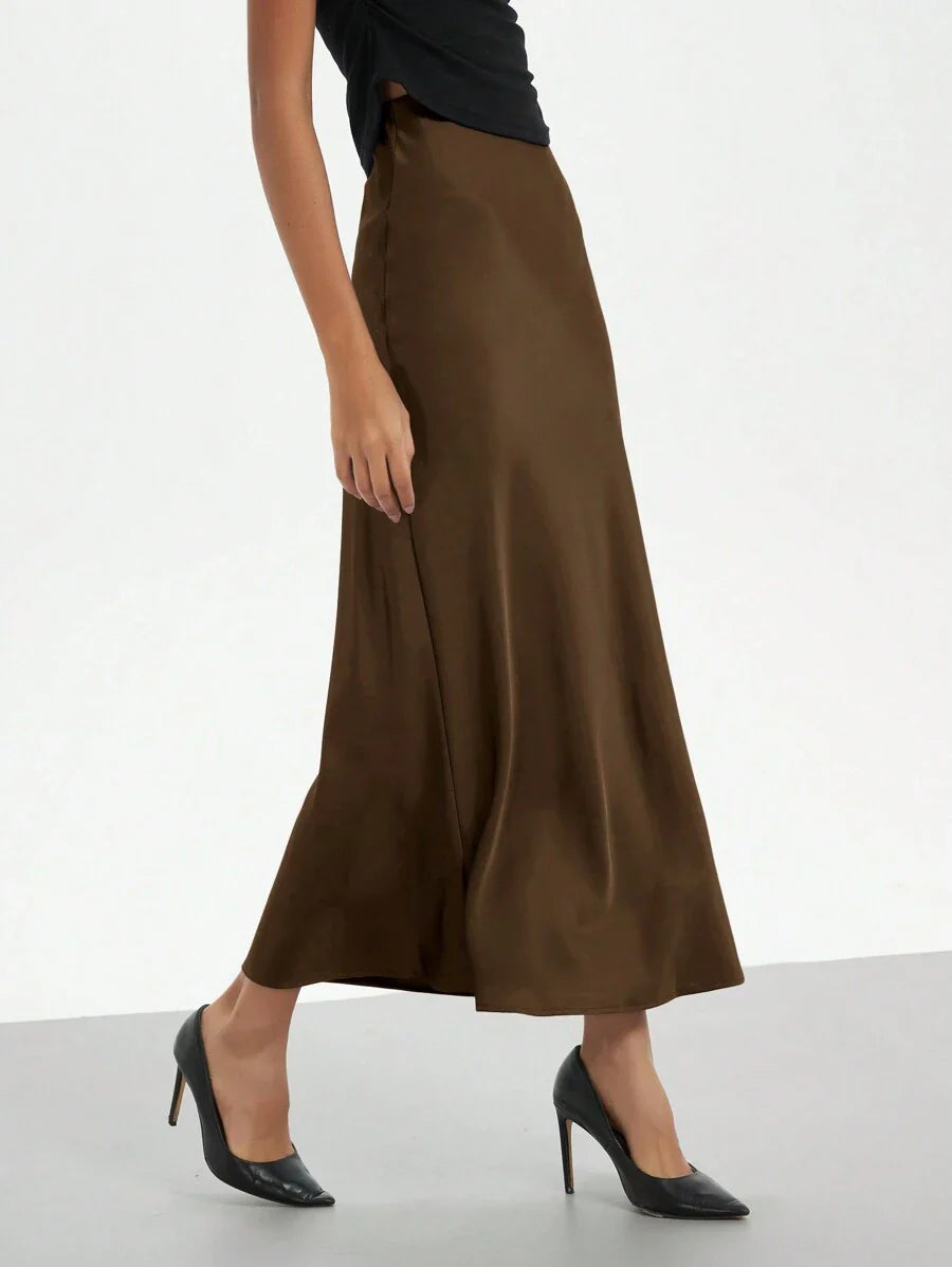 Elastic Satin Maxi Skirt