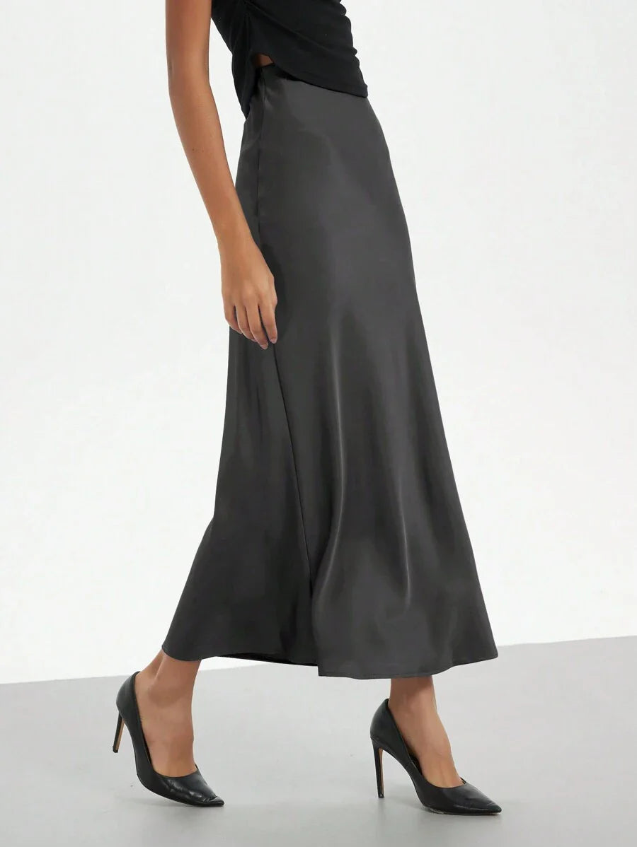 Elastic Satin Maxi Skirt