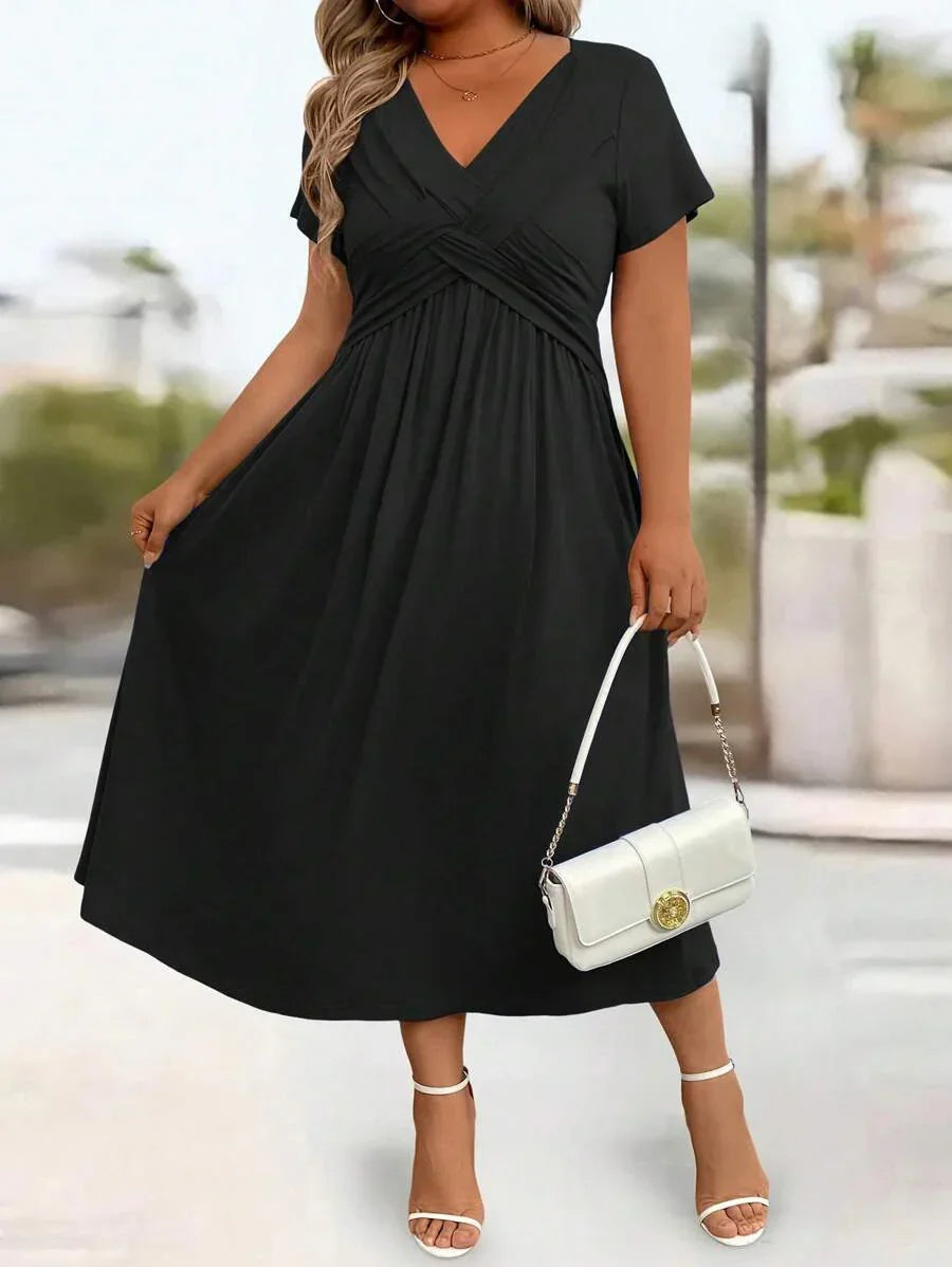 Plus Size Sundress With Pockets V Neck Cinched Waist