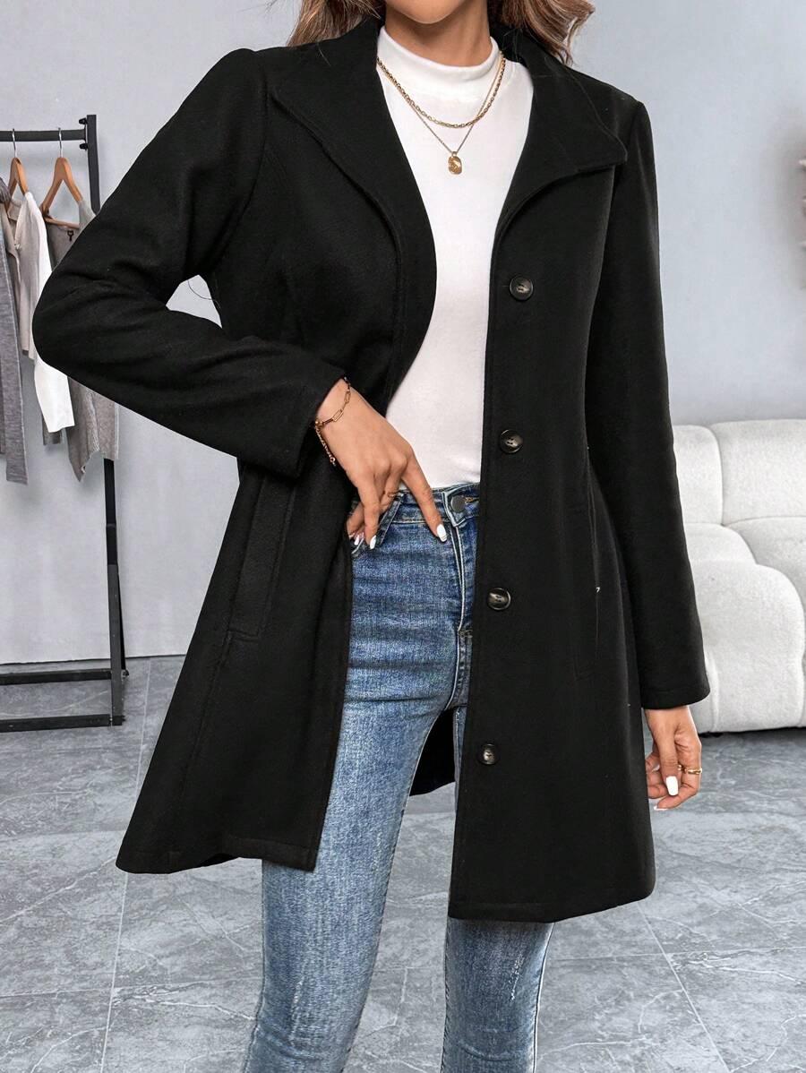 Casual Long Sleeve Belted Jacket For Daily Wear All Season