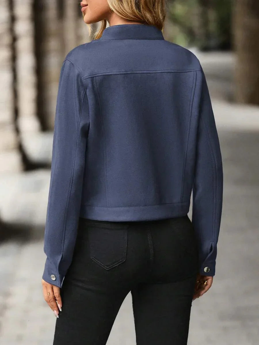 Wool Blend Jacket Crop Length Single Breasted Collar
