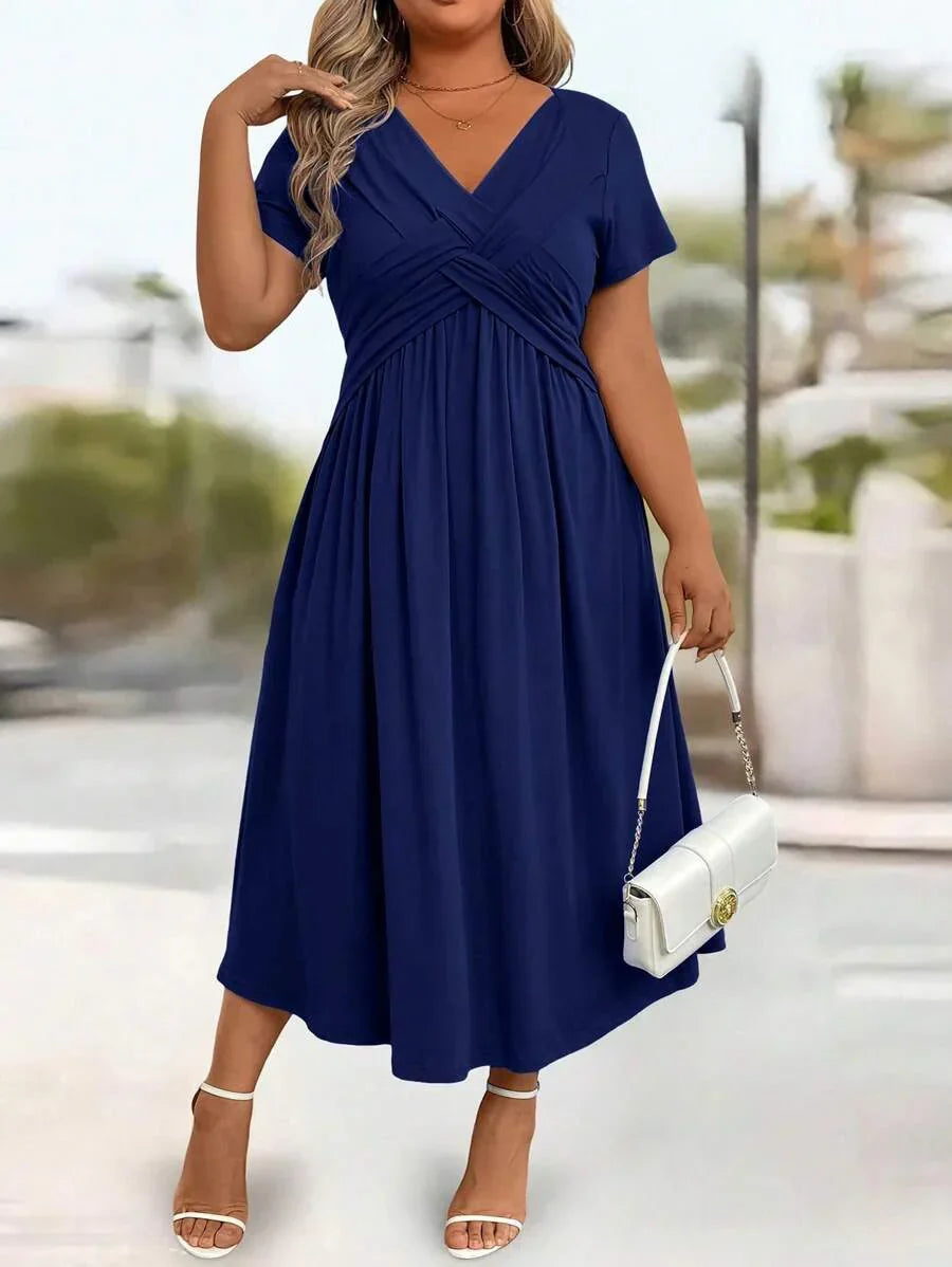 Plus Size Sundress With Pockets V Neck Cinched Waist