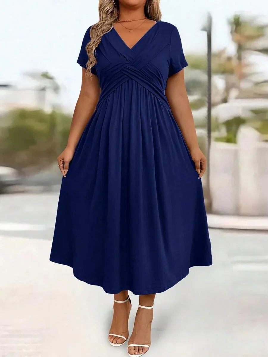 Plus Size Sundress With Pockets V Neck Cinched Waist