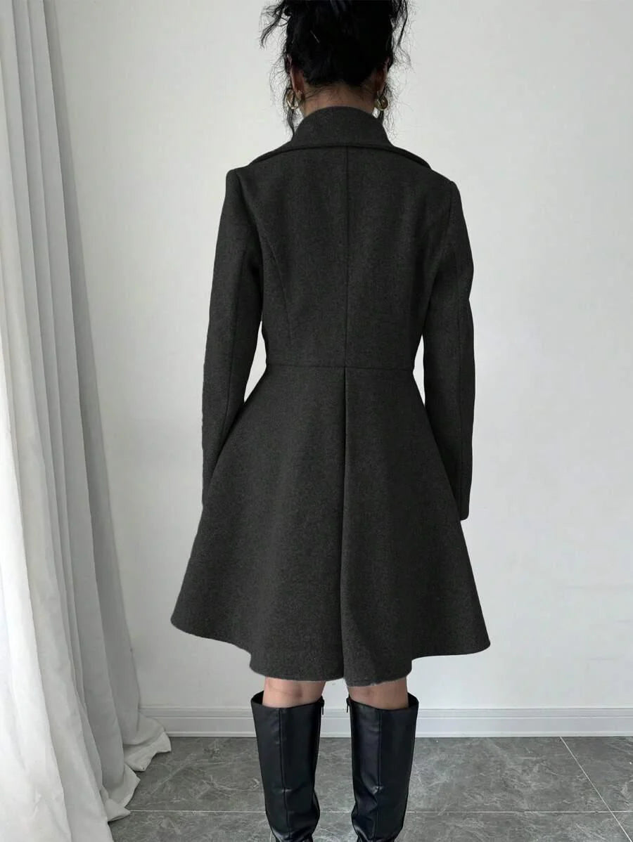 Elegant Minimalist Wool Overcoat With Waterfall Neckline