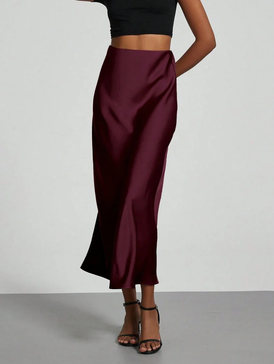 Elastic Satin Maxi Skirt