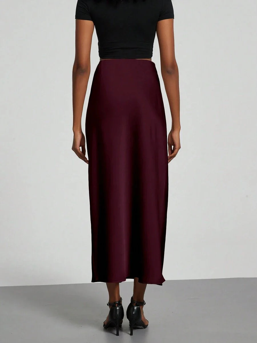Elastic Satin Maxi Skirt
