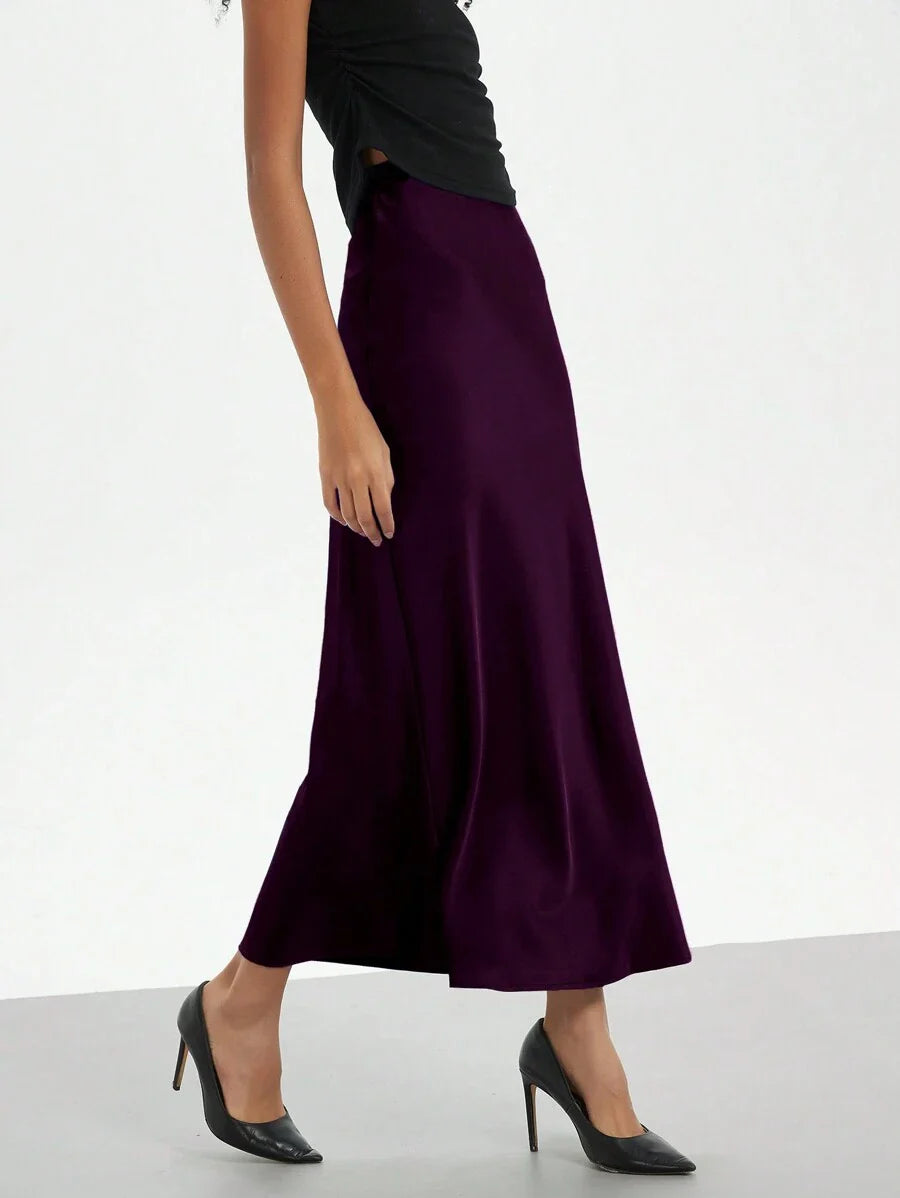 Elastic Satin Maxi Skirt