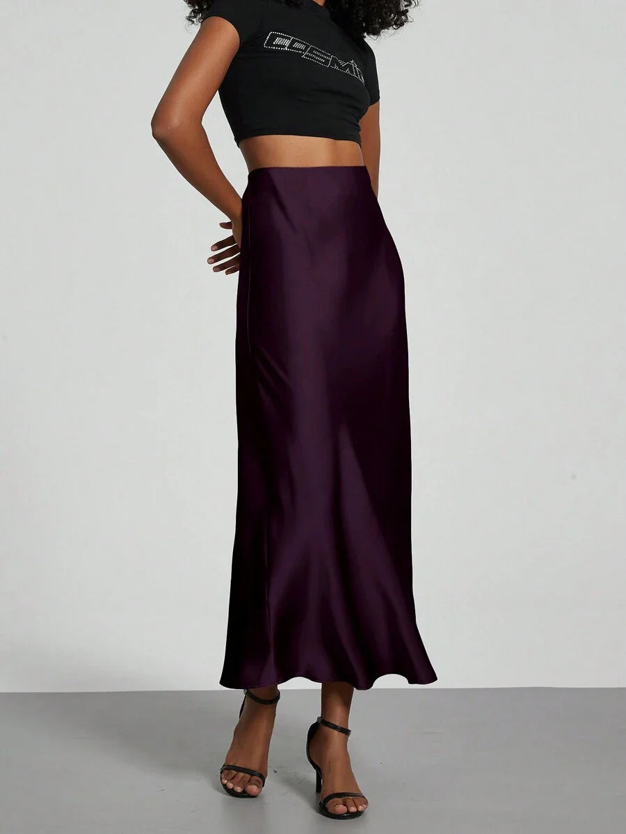Elastic Satin Maxi Skirt