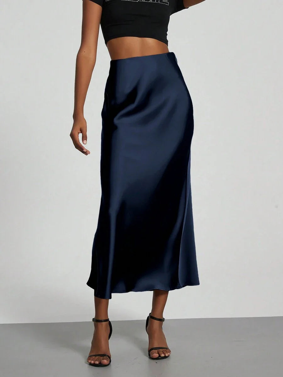 Elastic Satin Maxi Skirt