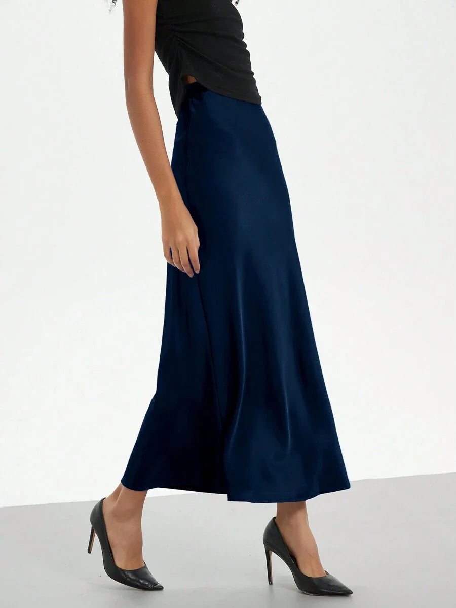 Elastic Satin Maxi Skirt
