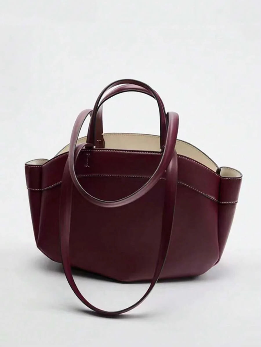 Pleated PU Tote Bag Large Capacity With Double Handles