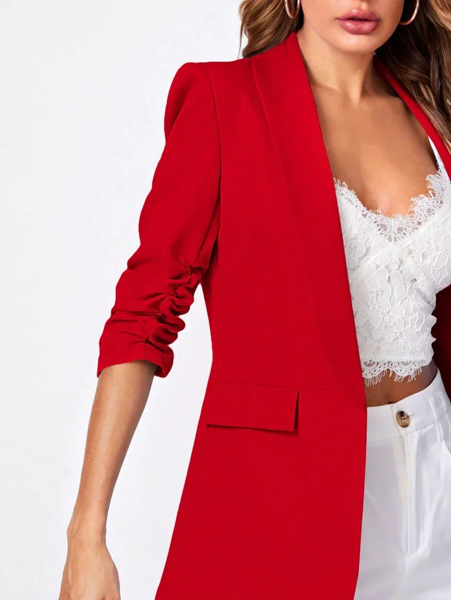 Shawl Collar Blazer Three Quarter Sleeve Unlined Chic